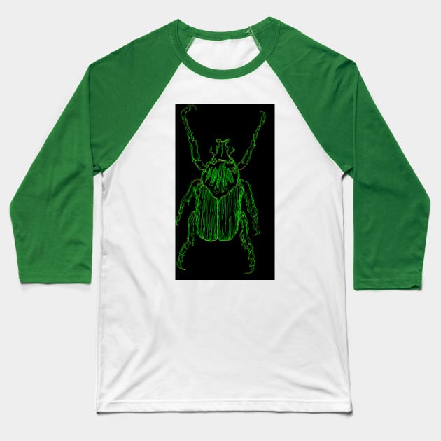 One Line Green Beetle Baseball T-Shirt by Art of V. Cook